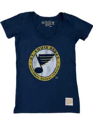 St. Louis Blues Retro Brand WOMEN Blue Soft Cotton Short Sleeve V-Neck T-Shirt