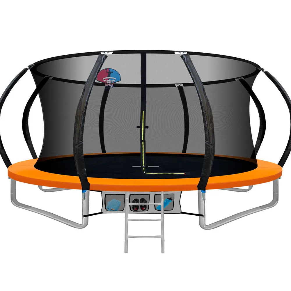 14FT Kids Trampoline w/ Ladder and Basketball Set, Everfit