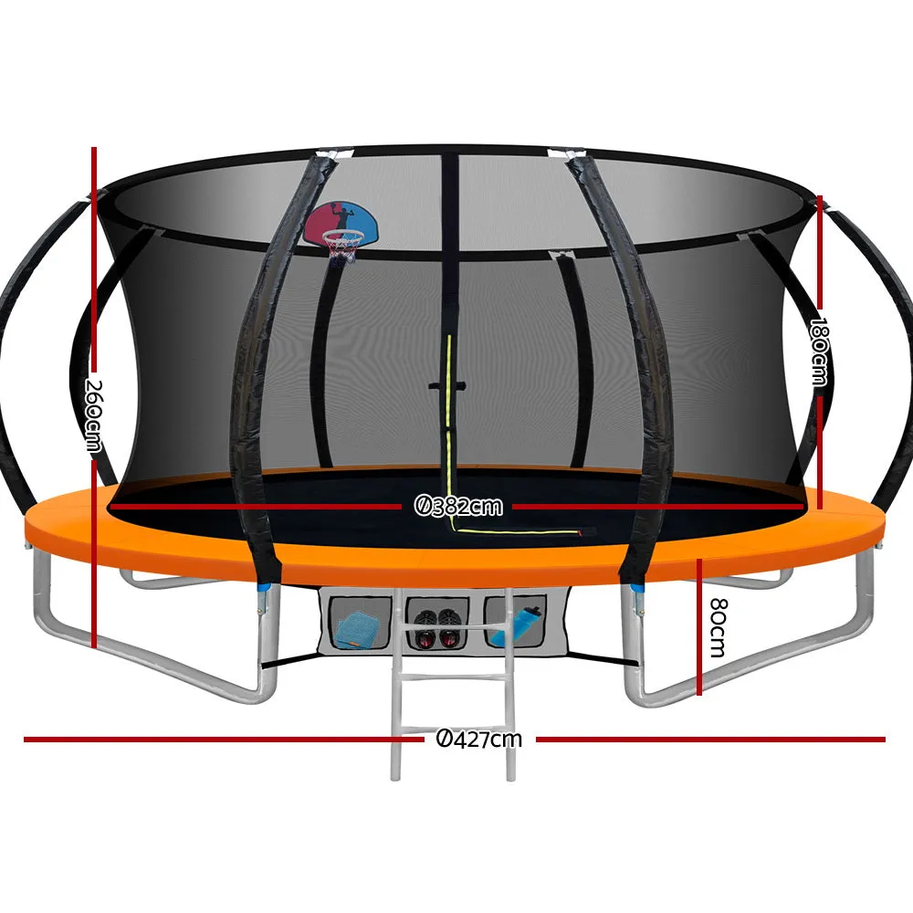 14FT Kids Trampoline w/ Ladder and Basketball Set, Everfit