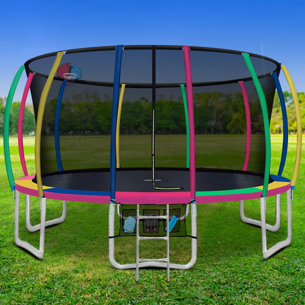 16FT UV-Resistant Kids Trampoline w/ Safety Net & Basketball - Everfit