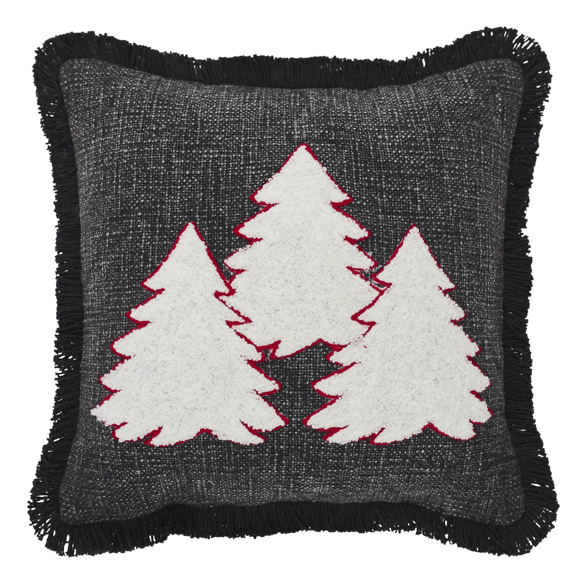 3 Christmas Trees Black Woven Pillow 12x12