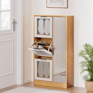 6-Pair Mirror Shoe Cabinet with Mesh Ventilation - Artiss