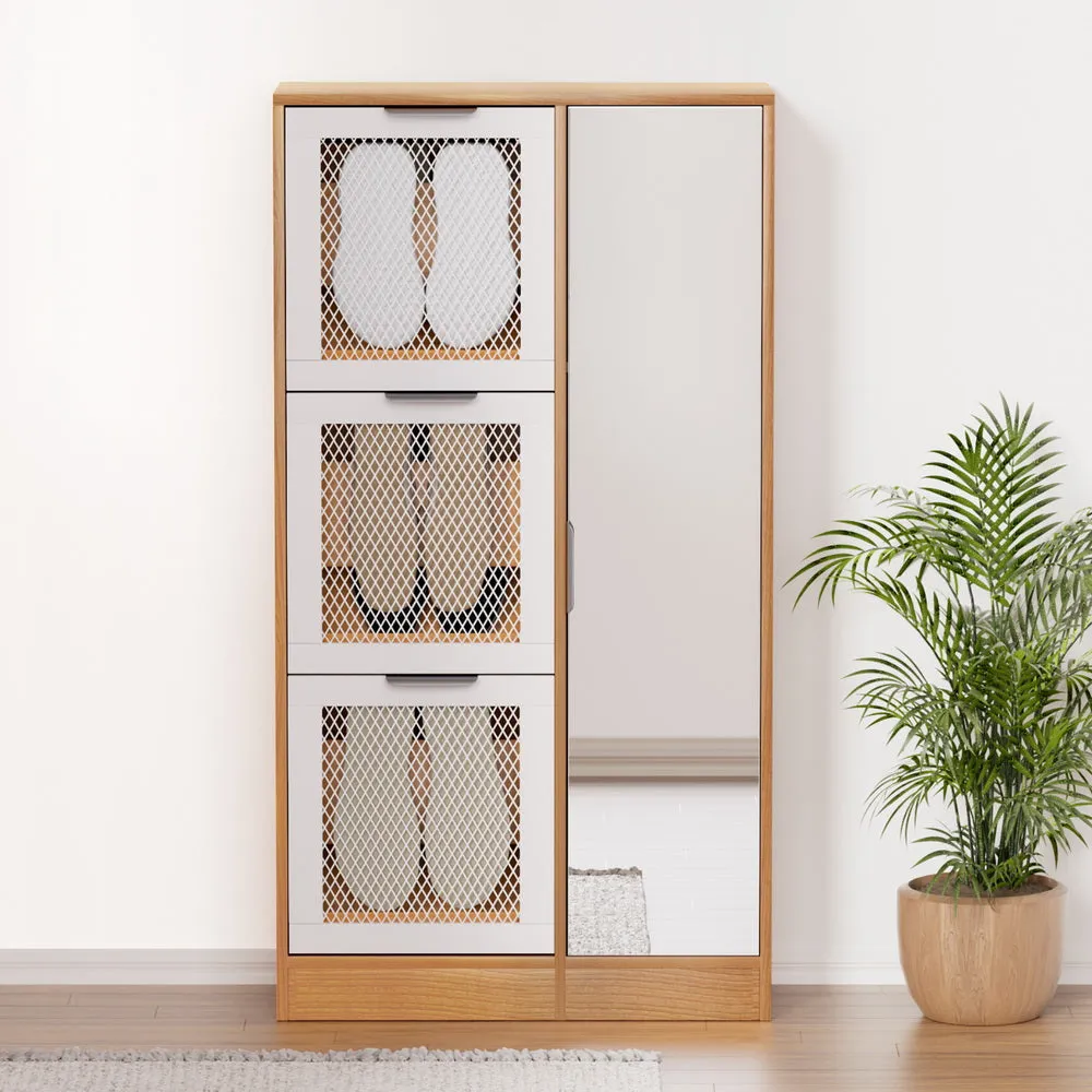 6-Pair Mirror Shoe Cabinet with Mesh Ventilation - Artiss