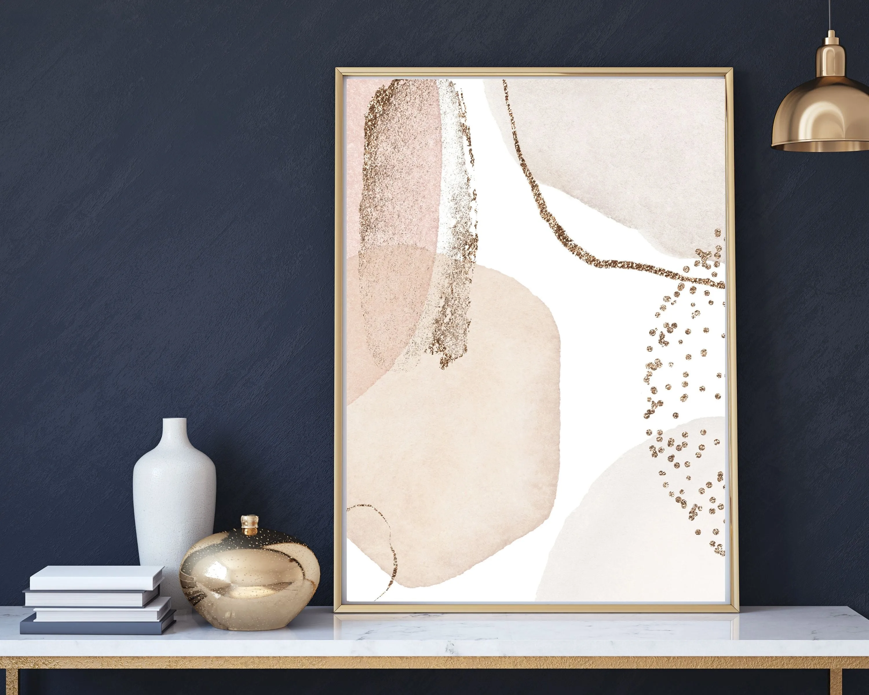 Abstract Boho Art Prints | Rose Gold White