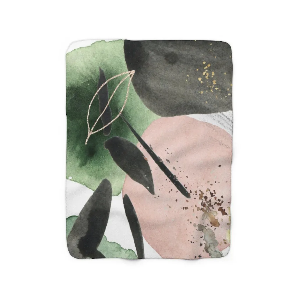 Abstract Comfy Blanket | Black Pink Leaves