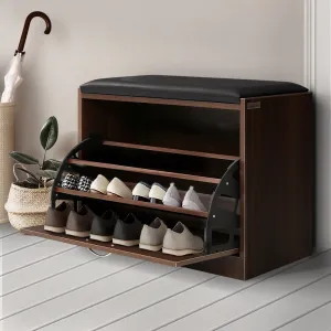 Adjustable 2-in-1 Shoe Cabinet & Bench, PU Seat, Walnut - Artiss