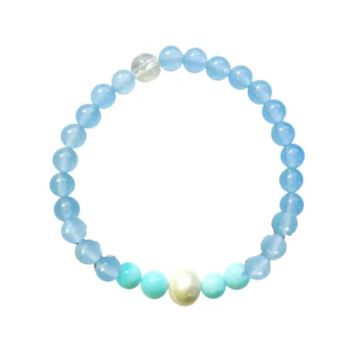 Atlantis Blue Chalcedony, Opal and Pearl Bracelet