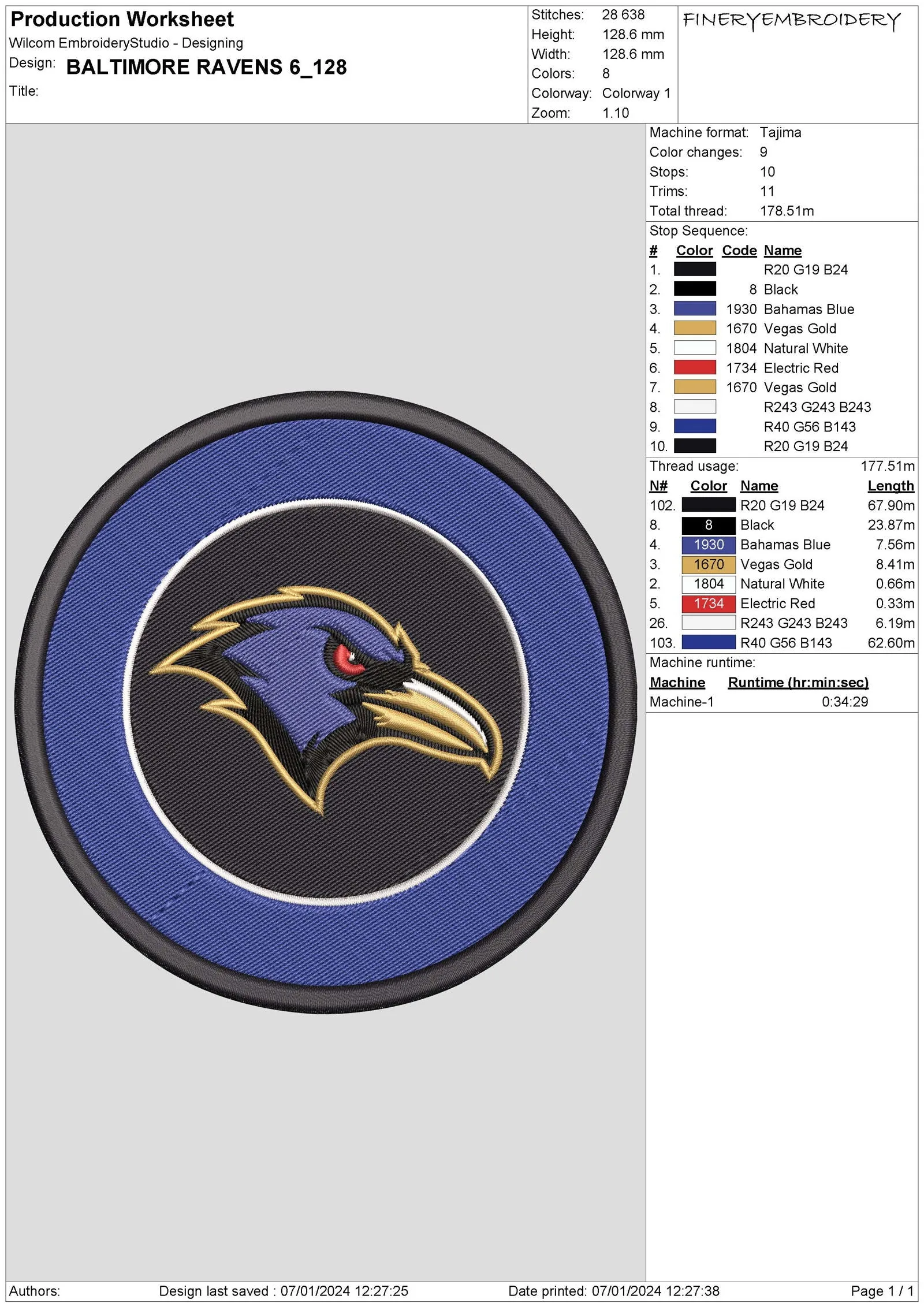 Baltimore Ravens 6 : Embroidery Design