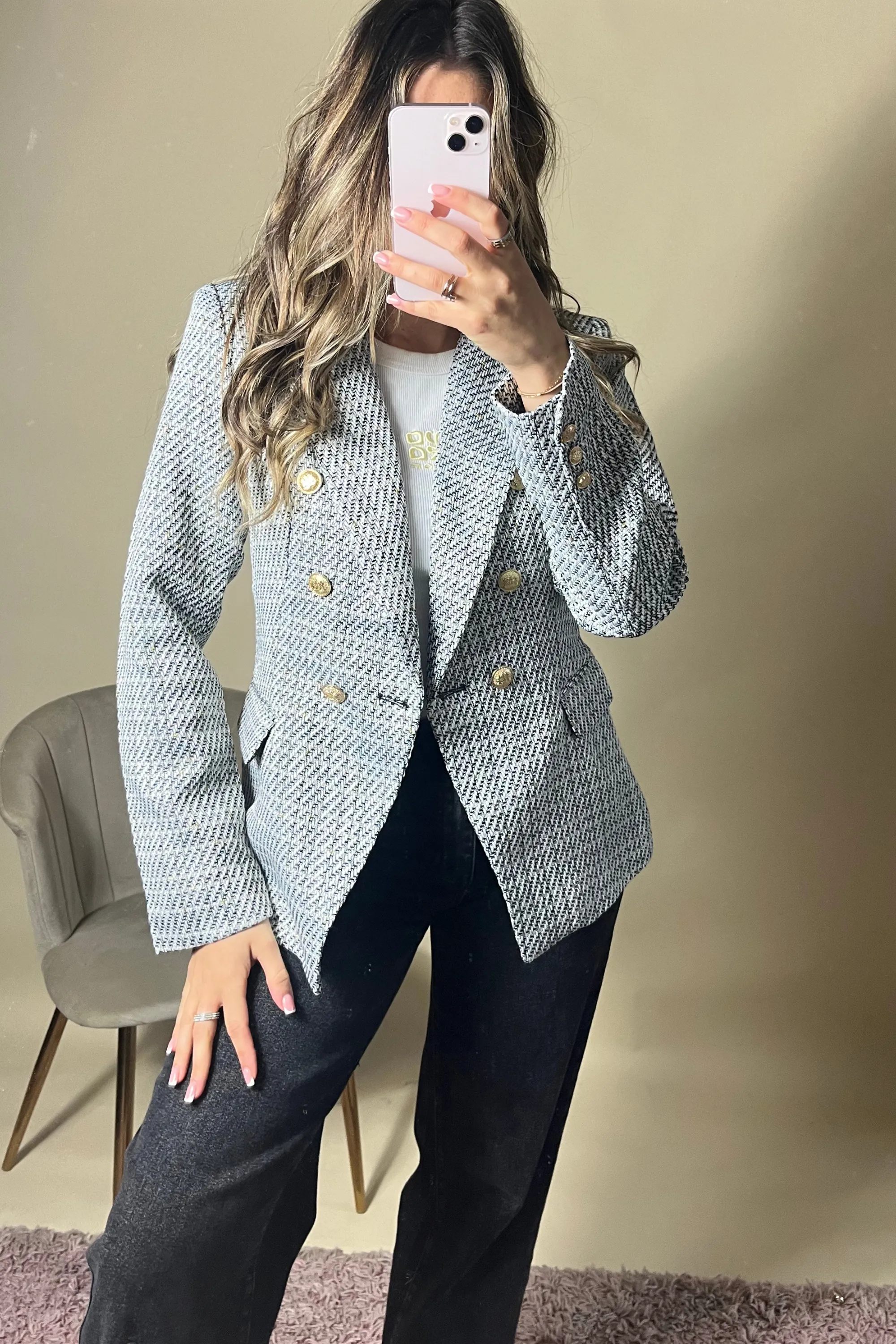 Black & white patterned tailored blazer