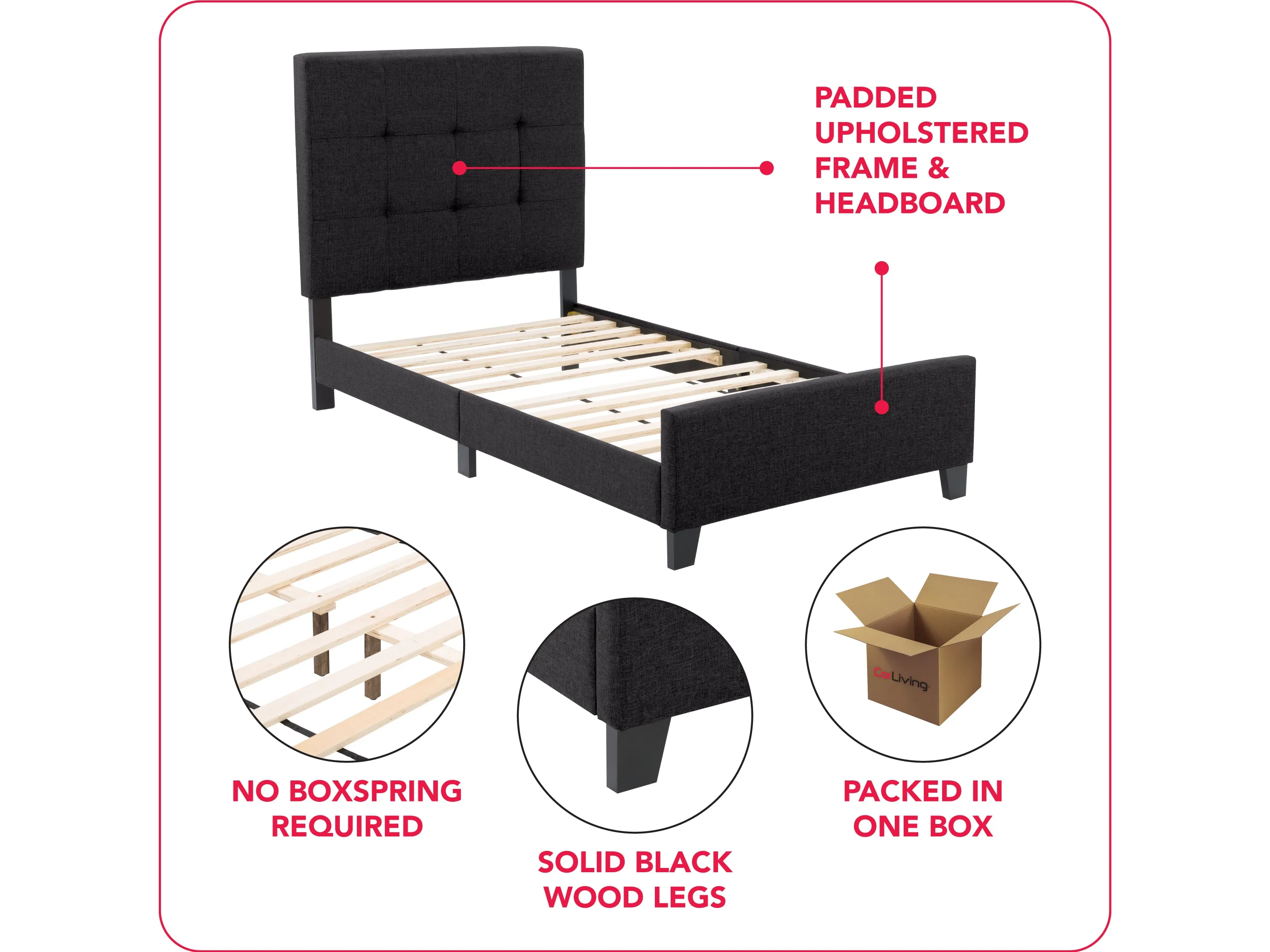 Black Twin/Single Panel Bed