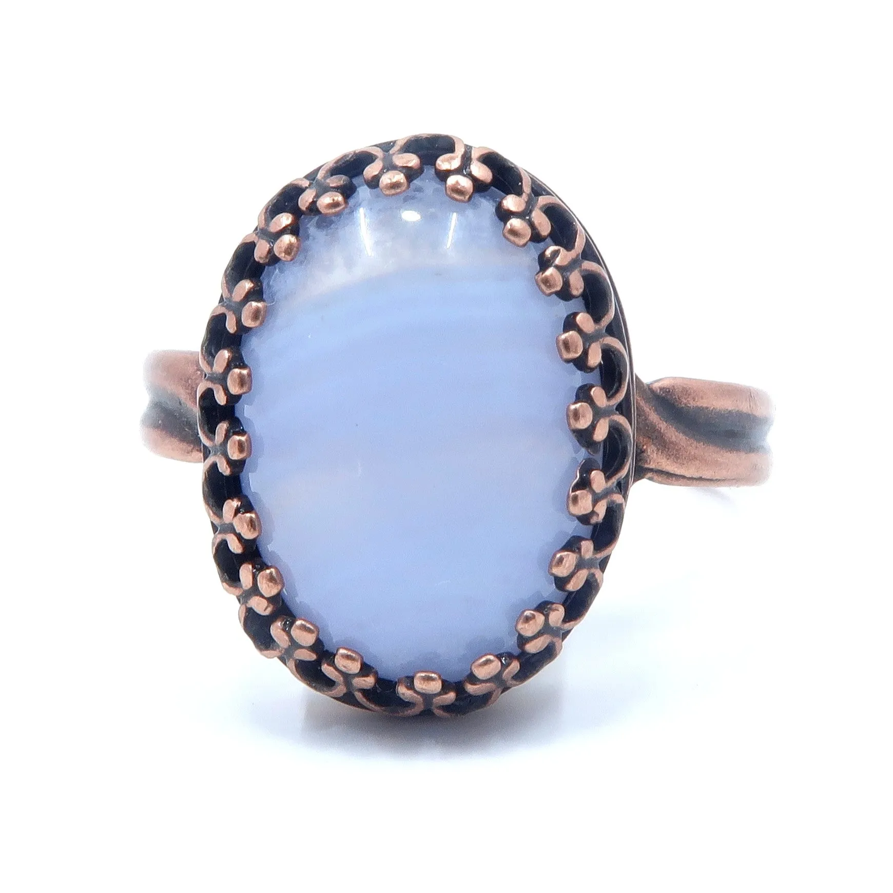 Blue Lace Agate Ring Calm Antique Copper Adjustable