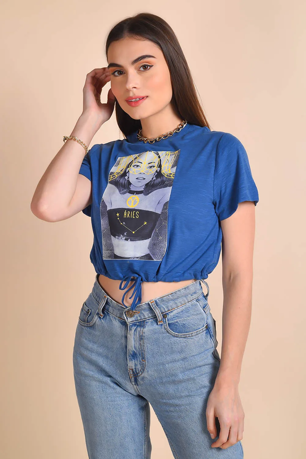 Blue Printed Aries Zodiac Tee