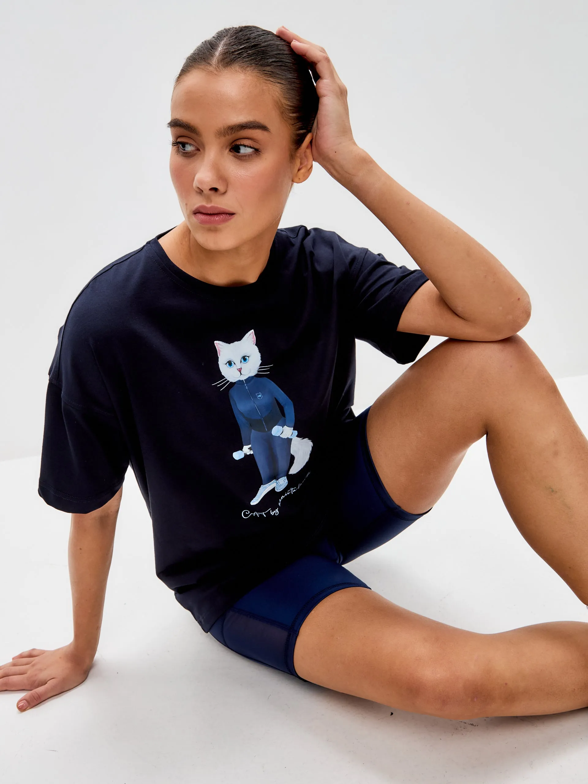 Blue Printed T-shirt SPORT WHITE CAT