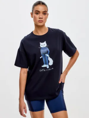 Blue Printed T-shirt SPORT WHITE CAT