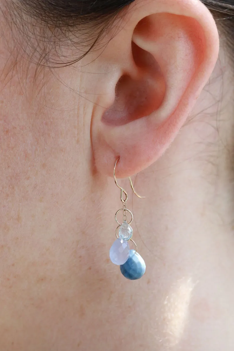 Blue Topaz, Chalcedony, and Blue Opal Drop Earrings