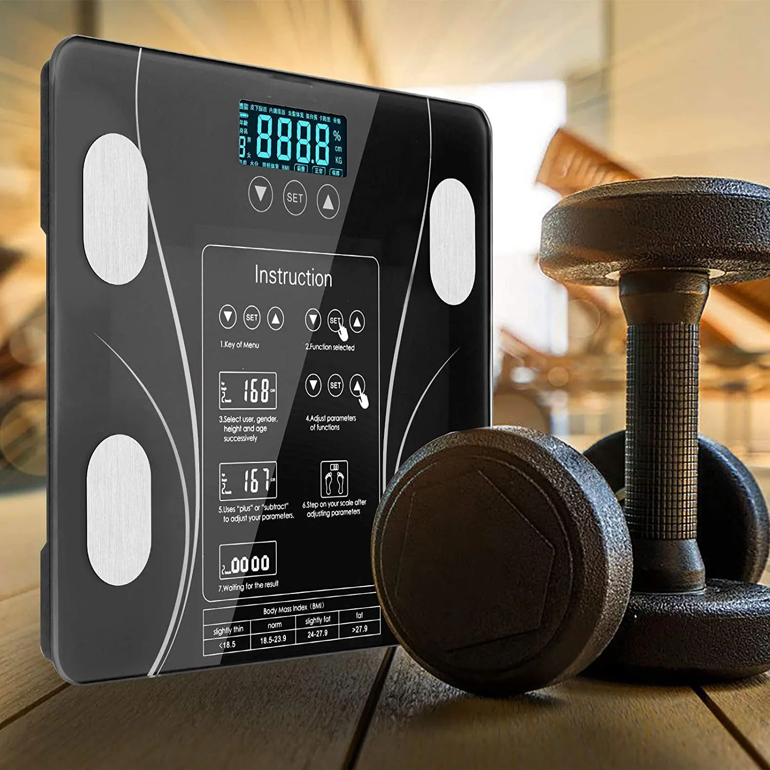 Body Fat LCD Scale, 15 Metrics, 396 lbs Capacity