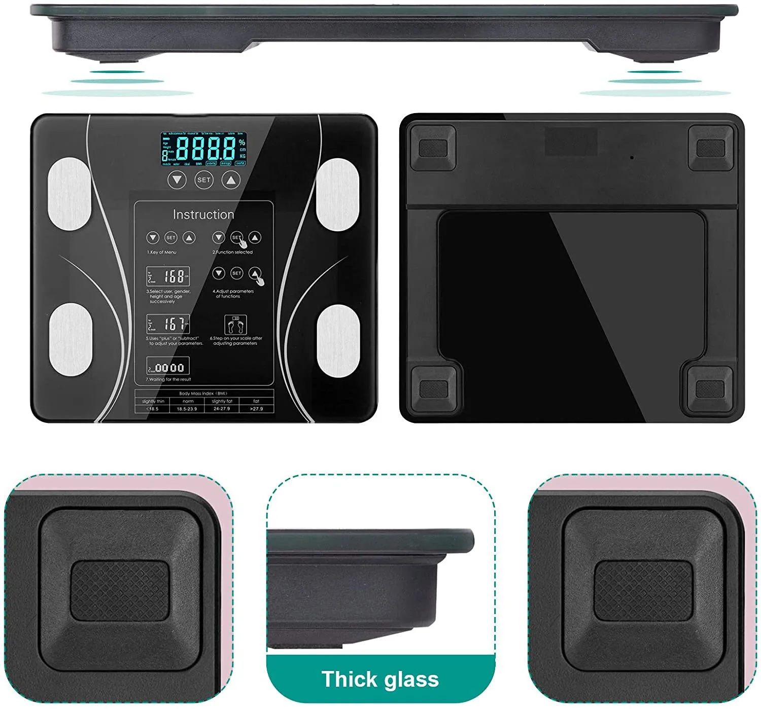 Body Fat LCD Scale, 15 Metrics, 396 lbs Capacity