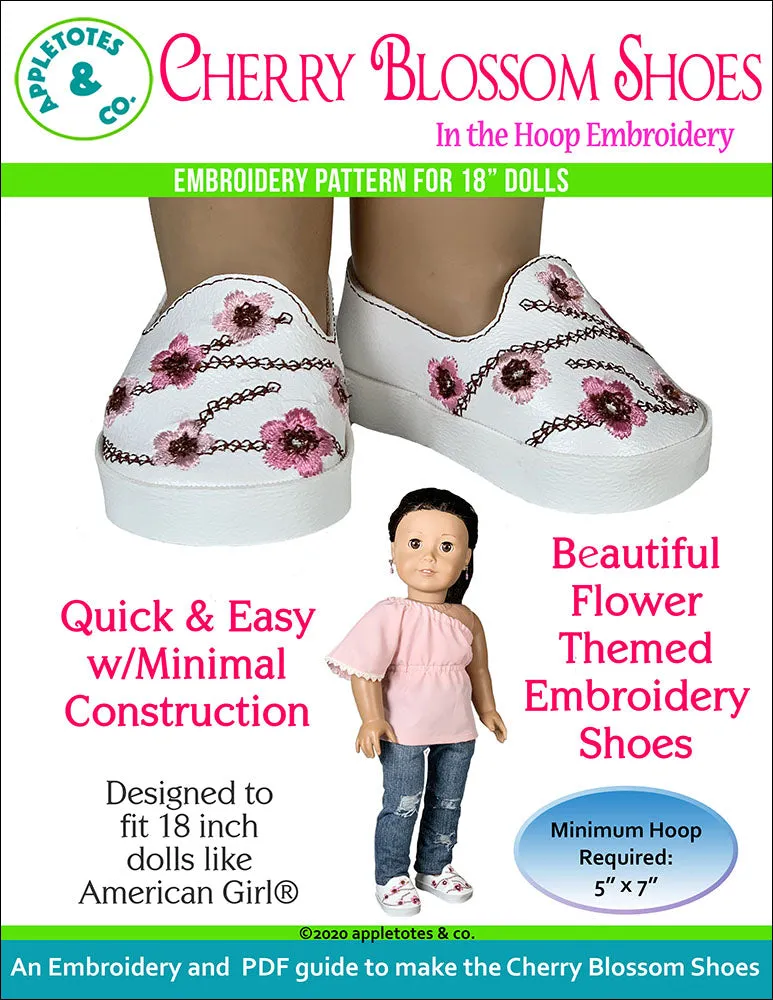 Cherry Blossom Shoes ITH Embroidery Patterns for 18 Inch Dolls