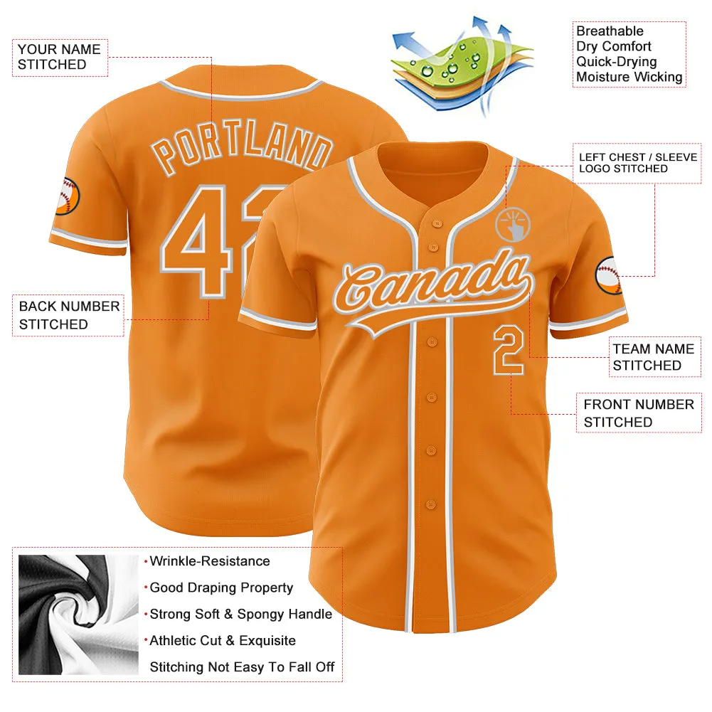 Custom Bay Orange White-Gray Authentic Baseball Jersey