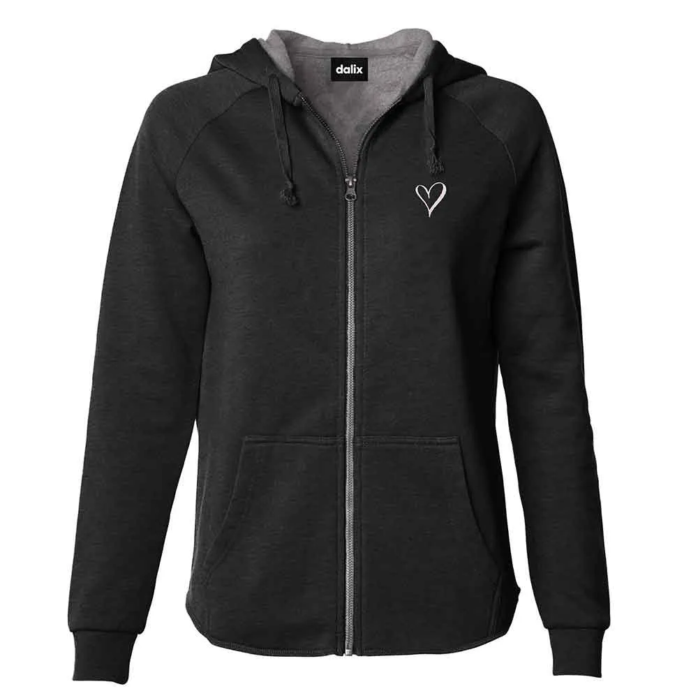 Dalix Heart Washed Zip Hoodie