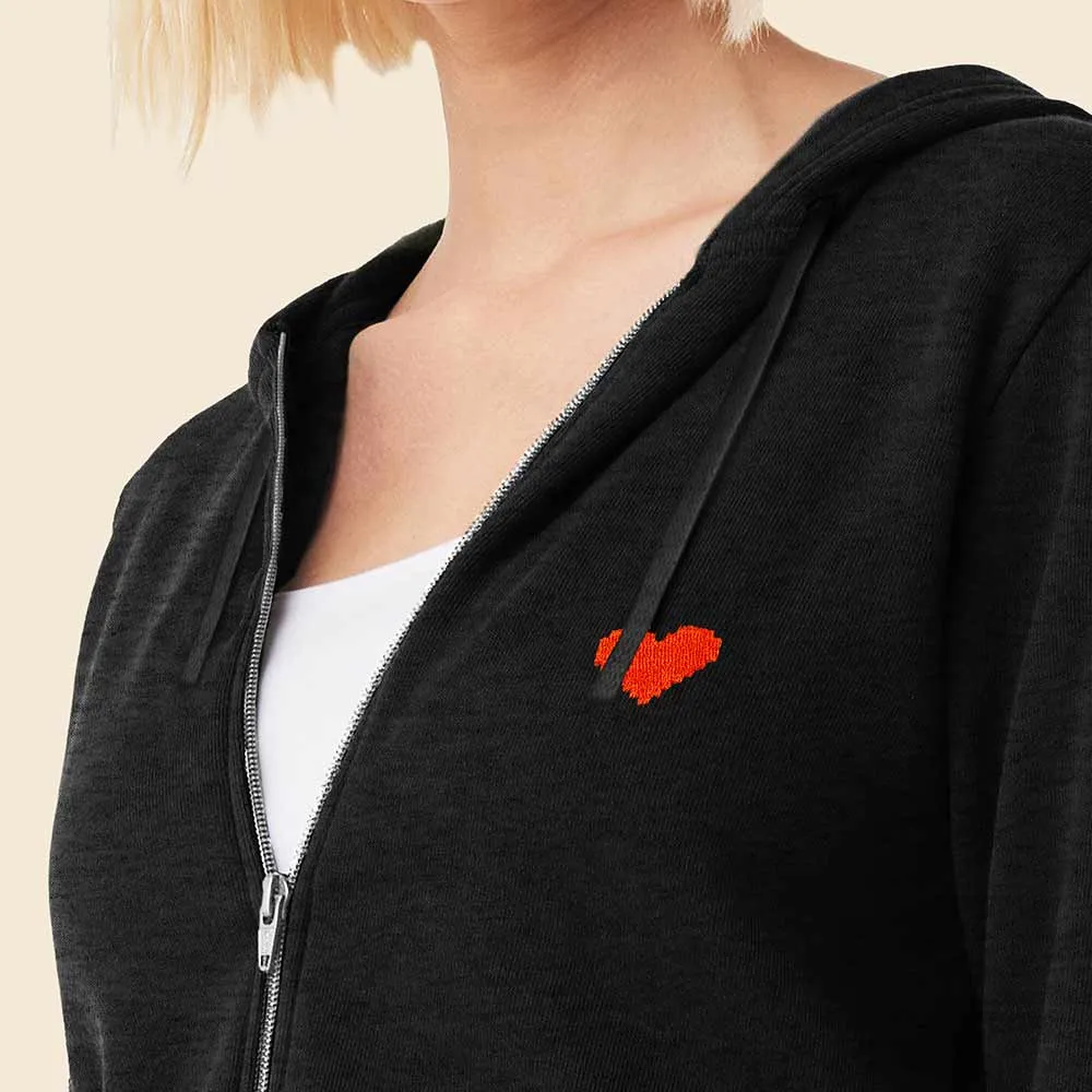 Dalix Pixel Heart Washed Zip Hoodie