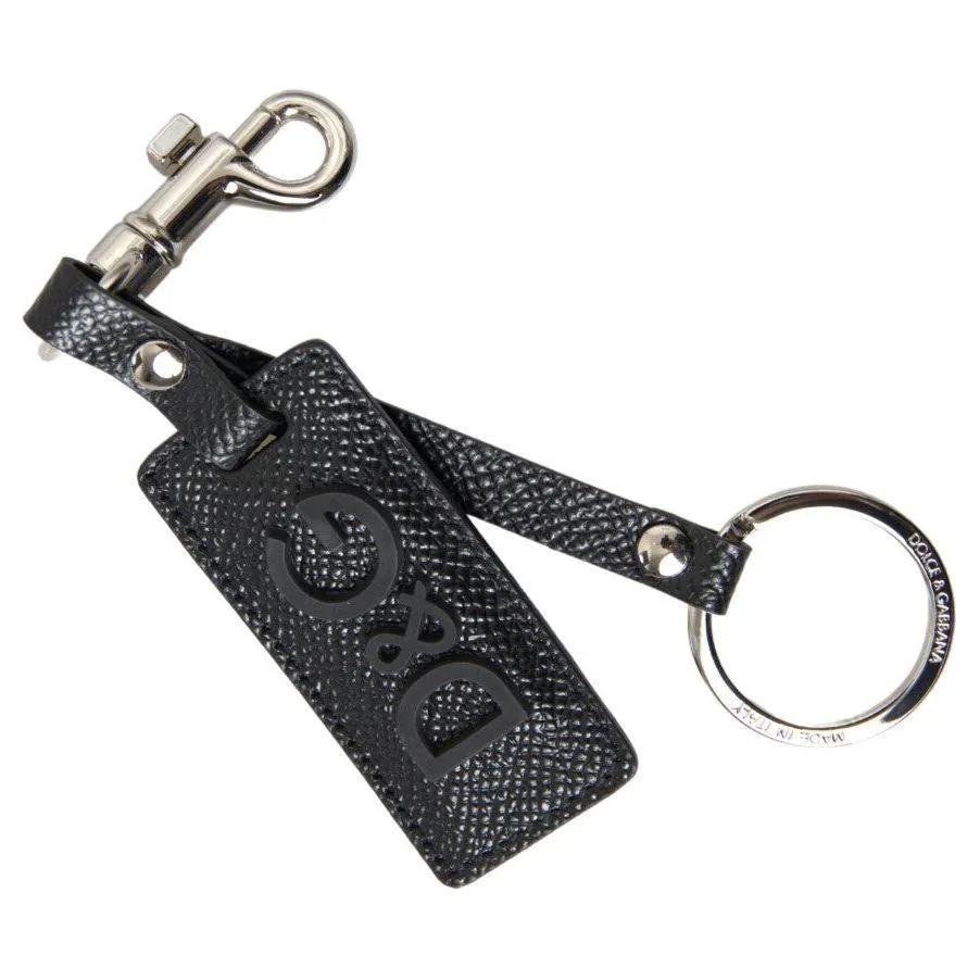 Dolce & Gabbana Elegant Black Leather Keyring Accessory