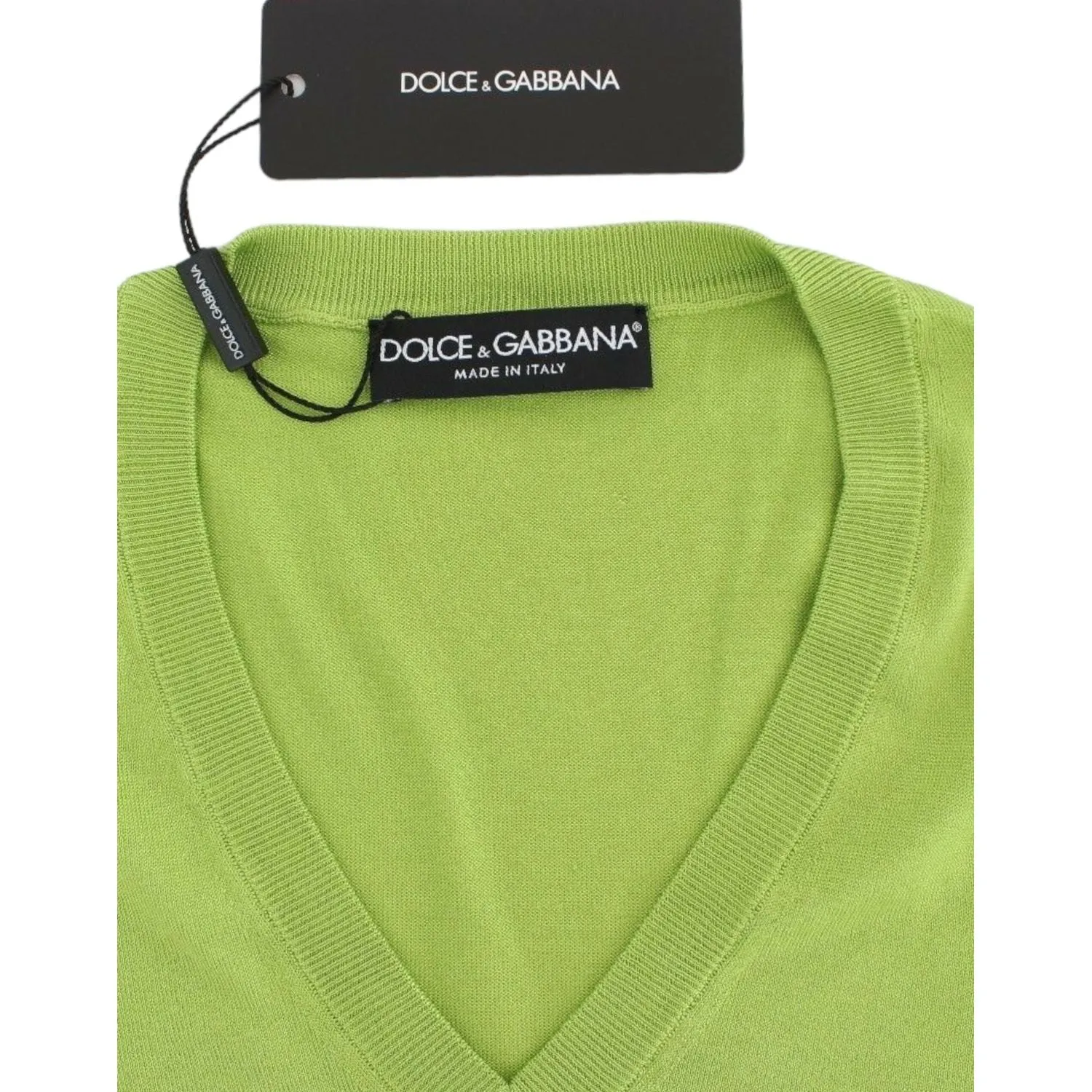 Dolce & Gabbana Emerald Green Wool V-Neck Pullover