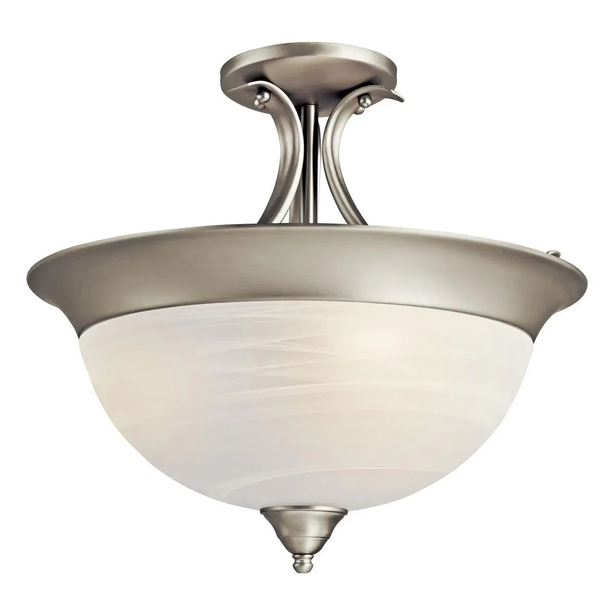 Dover 15" 3-Light Semi-Flush Mount with Satin Etched Seeded Glass, Brushed Nickel Finish