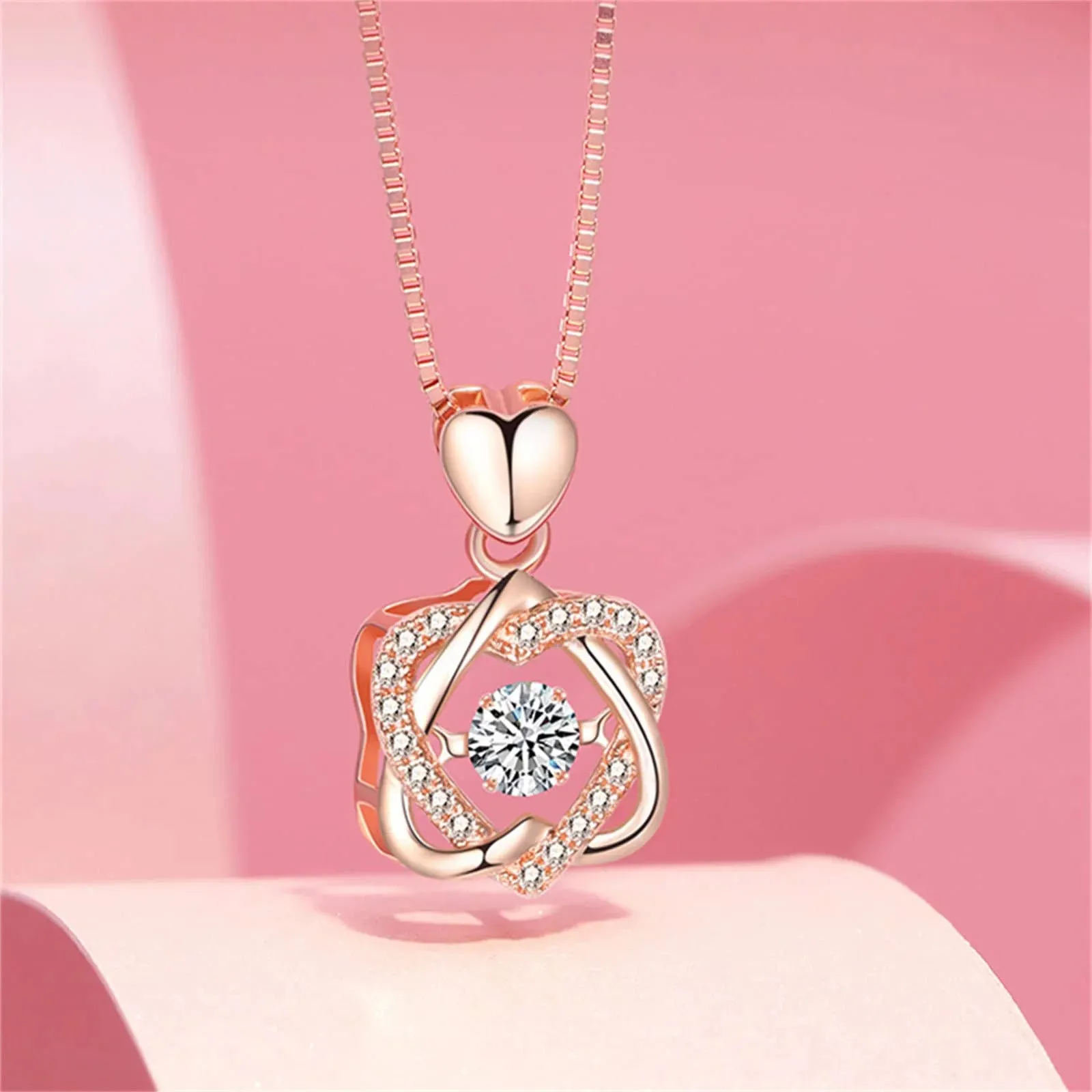 Elegant Rose Gold Plated Double Heart Love Pendant For Women