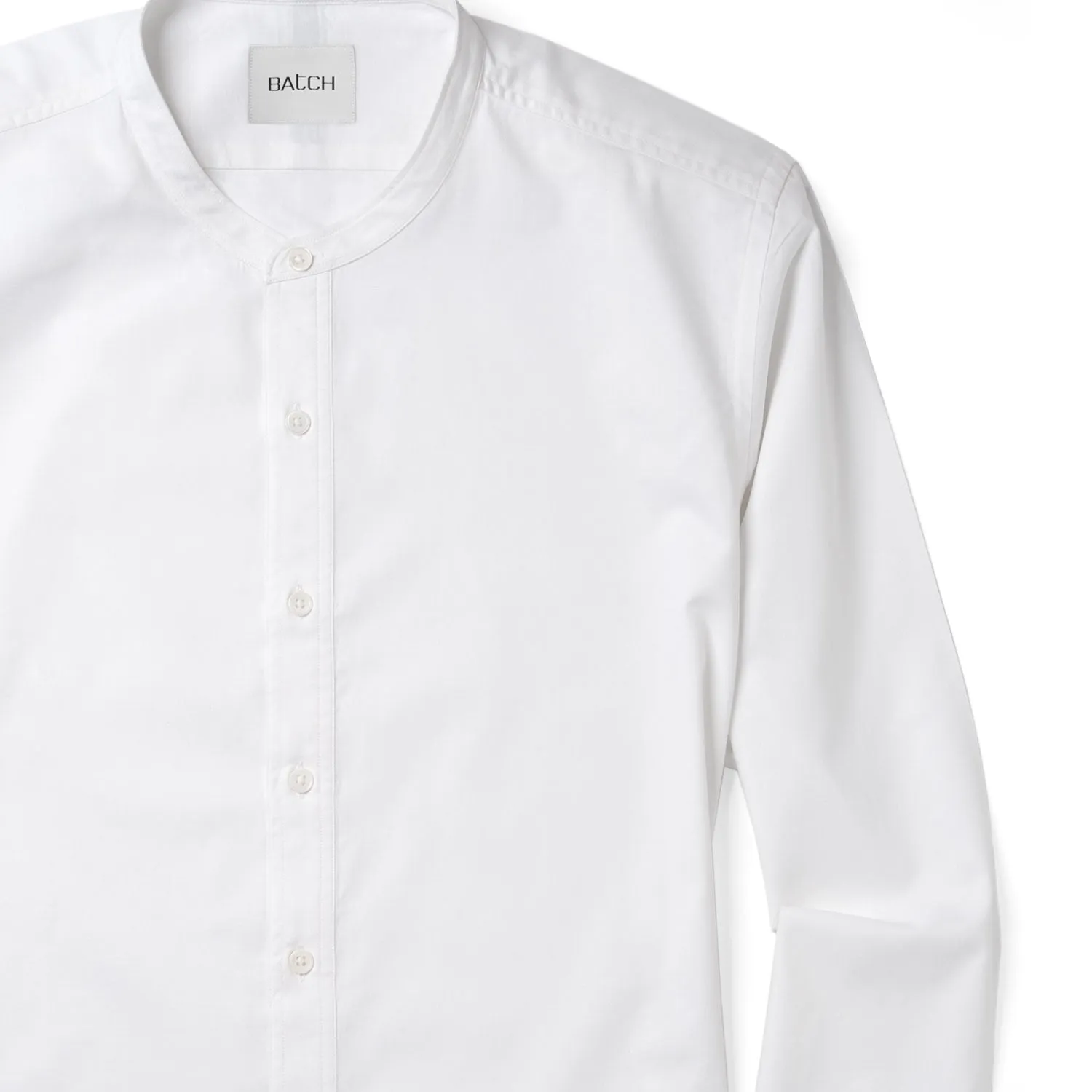 Essential Band Collar Button Down Shirt - Pure White Cotton Twill