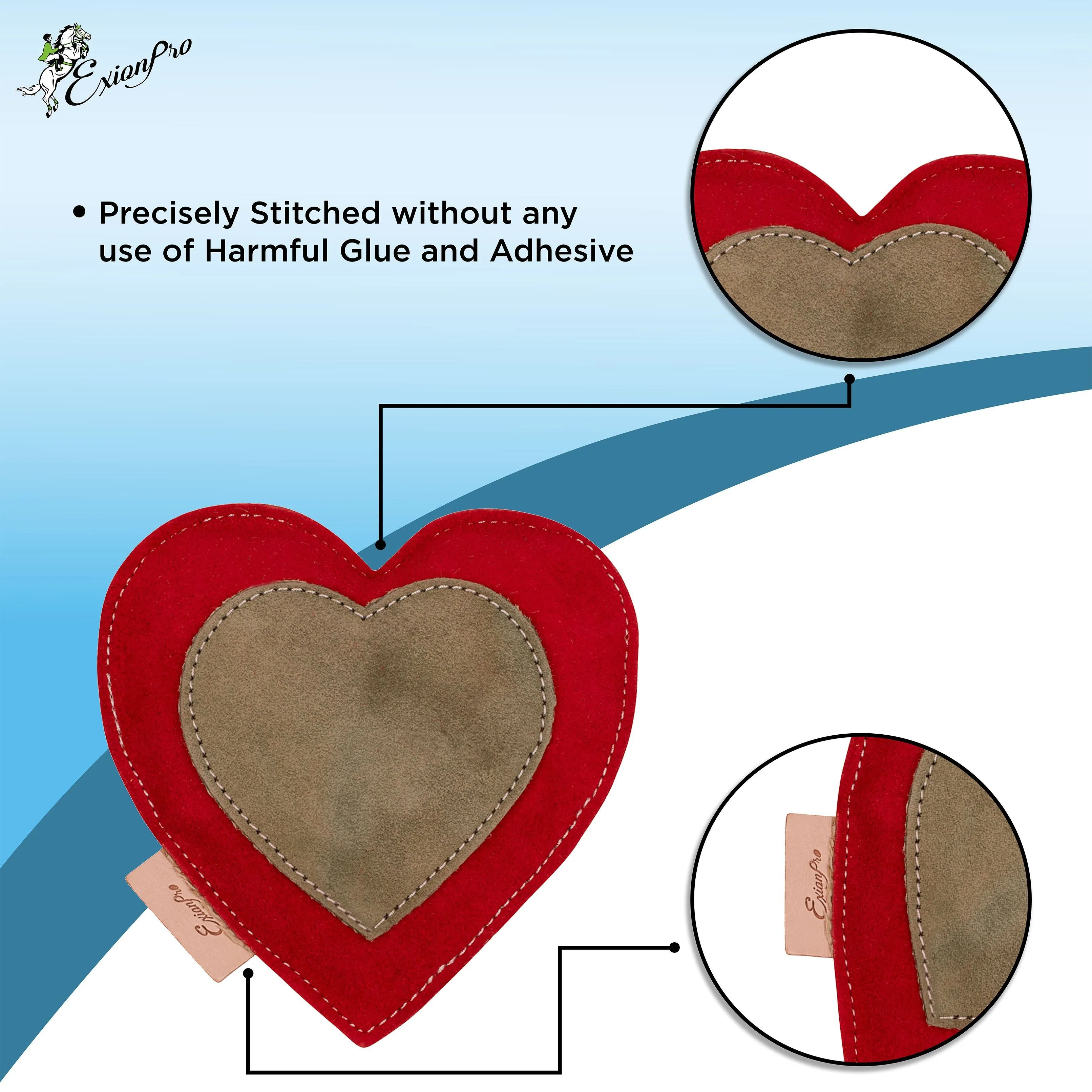 Exionpro Natural Leather Heart Dog Toy with Non Toxic Fiber Stuffing - Red Color