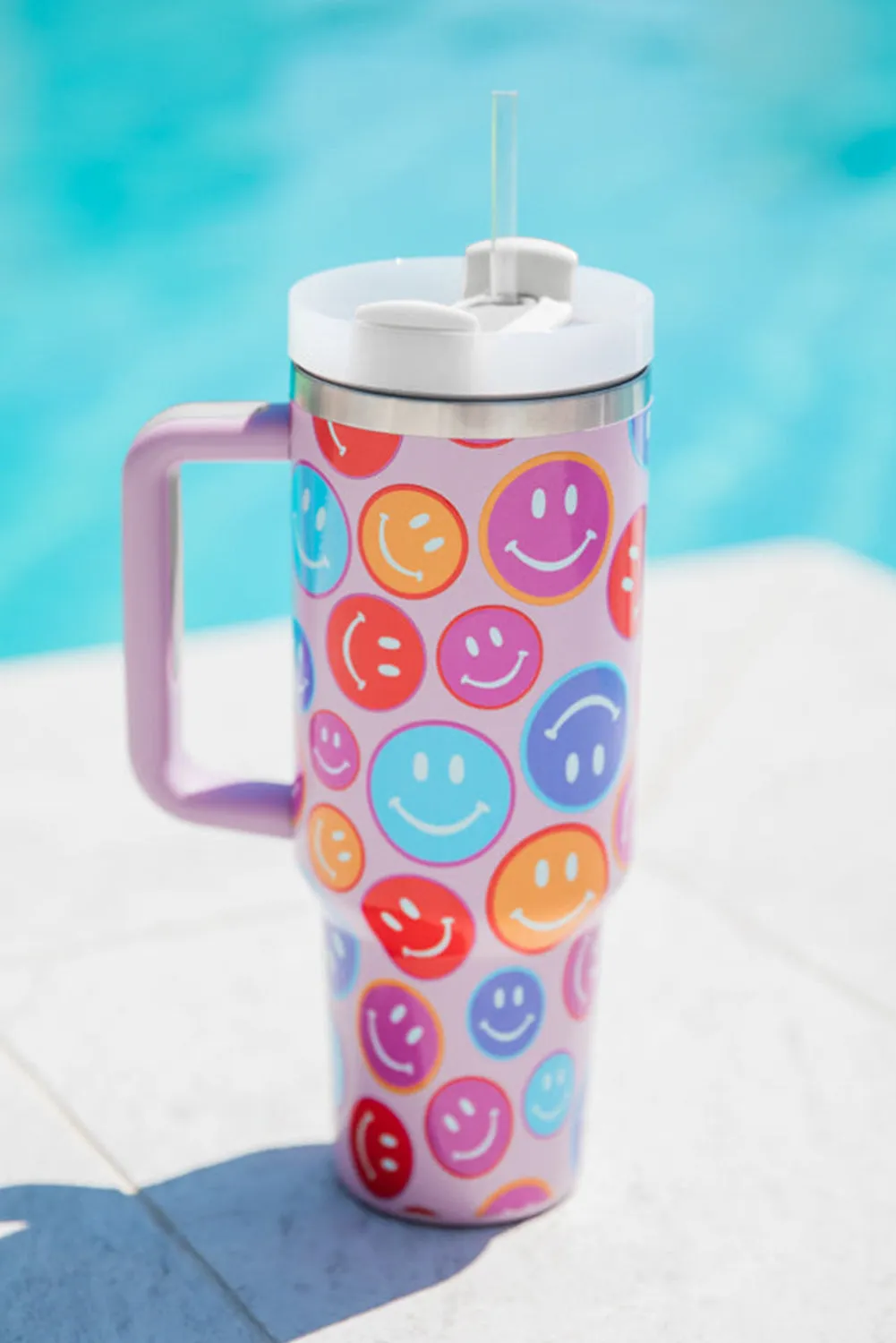 Fiery Red 40oz Rainbow Smiley Face Tumbler with Handle