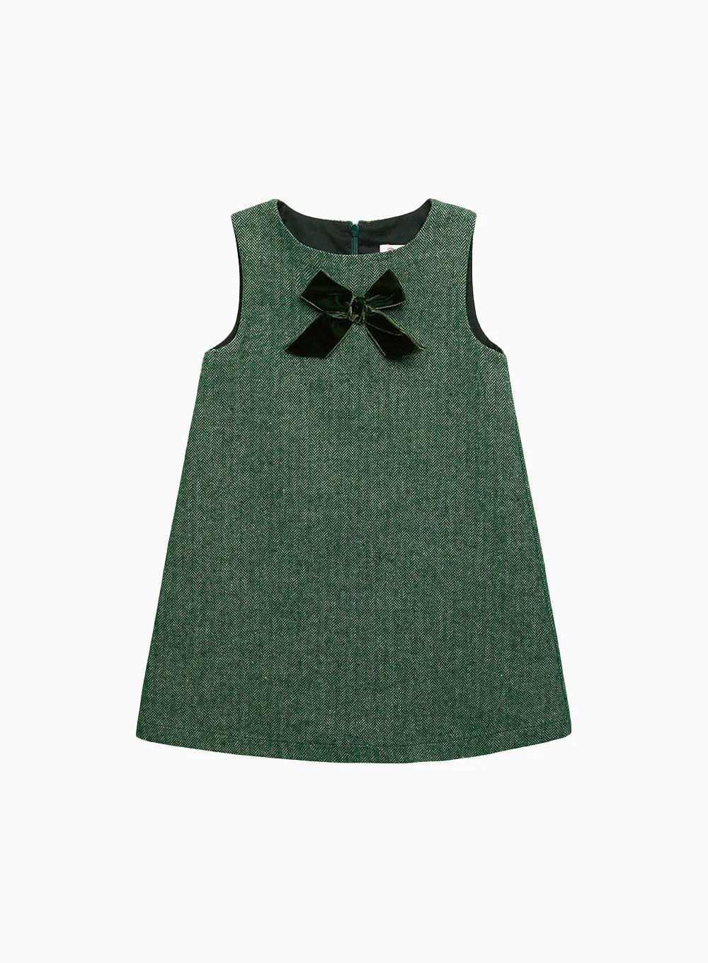 Georgina Bow Dress in Green Herringbone