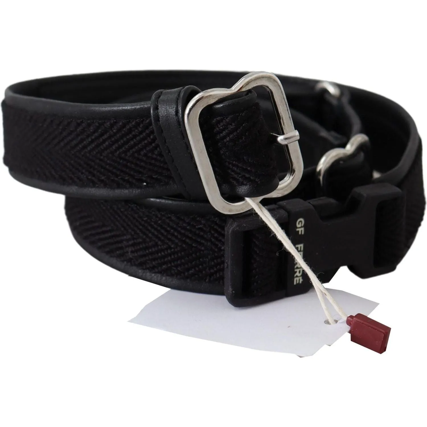 GF Ferre Chic Black Leather Waist Belt with Chrome Buckle