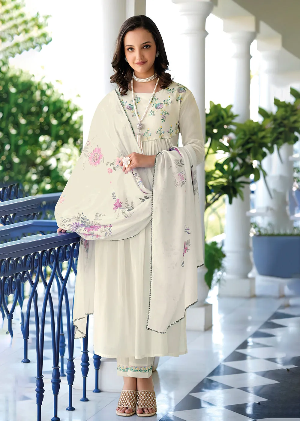 Graceful Off White Mal Mal Cotton Casual Look Salwar Suit