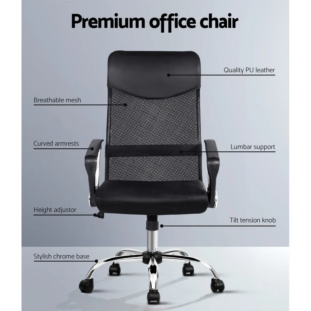 High Back Mesh Leather Office Chair, Adjustable - Artiss