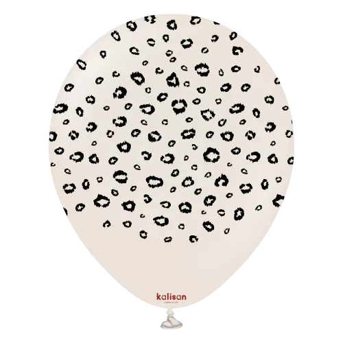 Kalisan 12" Safari Leopard Printed Retro White Sand (Black) Latex Balloon, 25 pieces