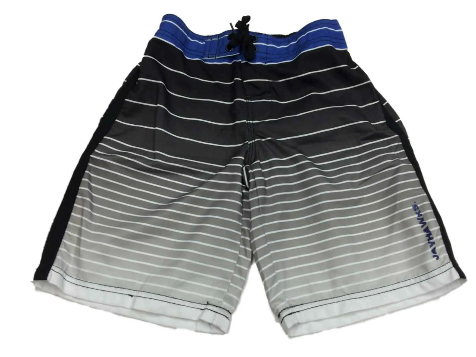 Kansas Jayhawks CSS YOUTH Boy's Blue Black White Striped Swim Board Shorts (S)