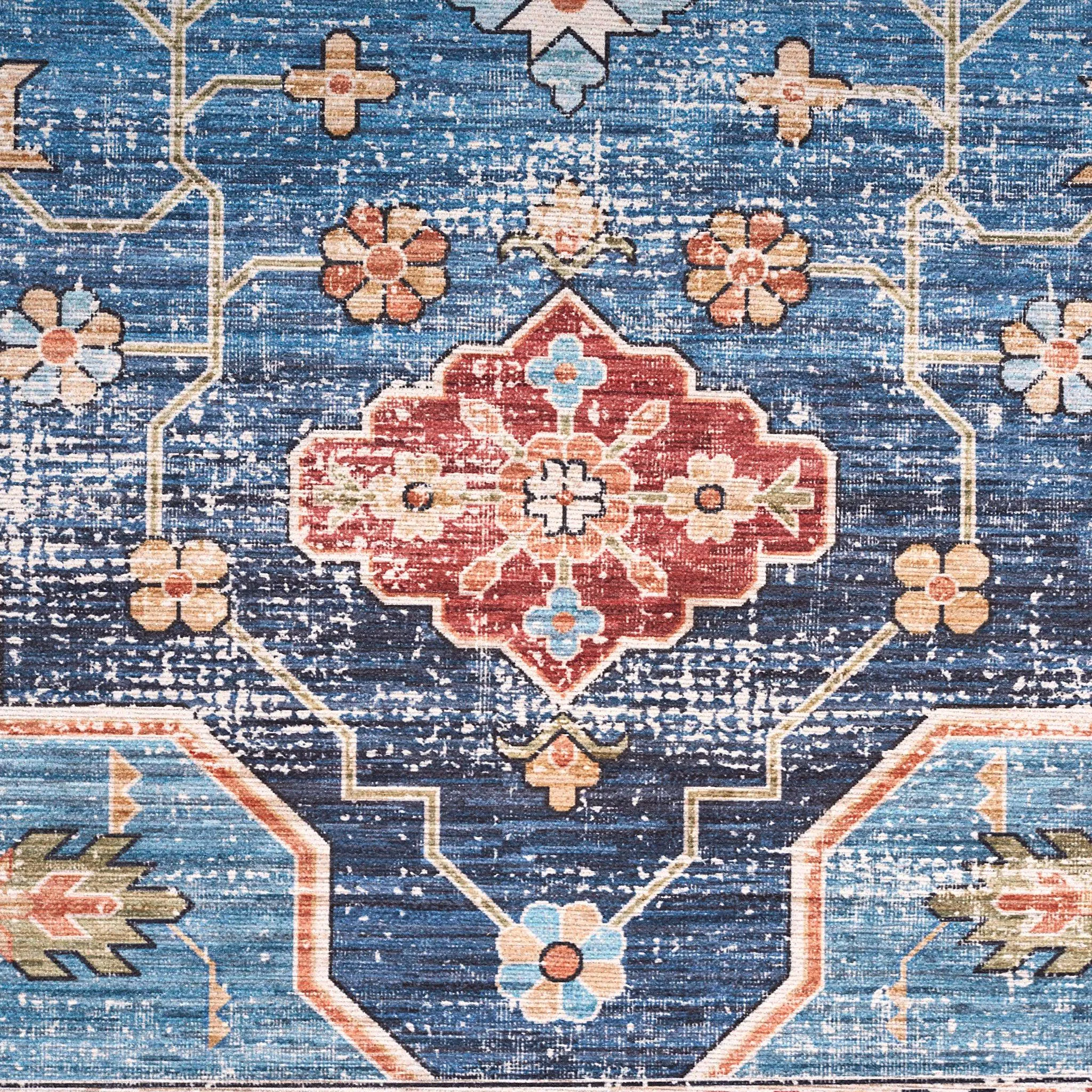 Kashmar Rust Blue Floral Medallion Rug