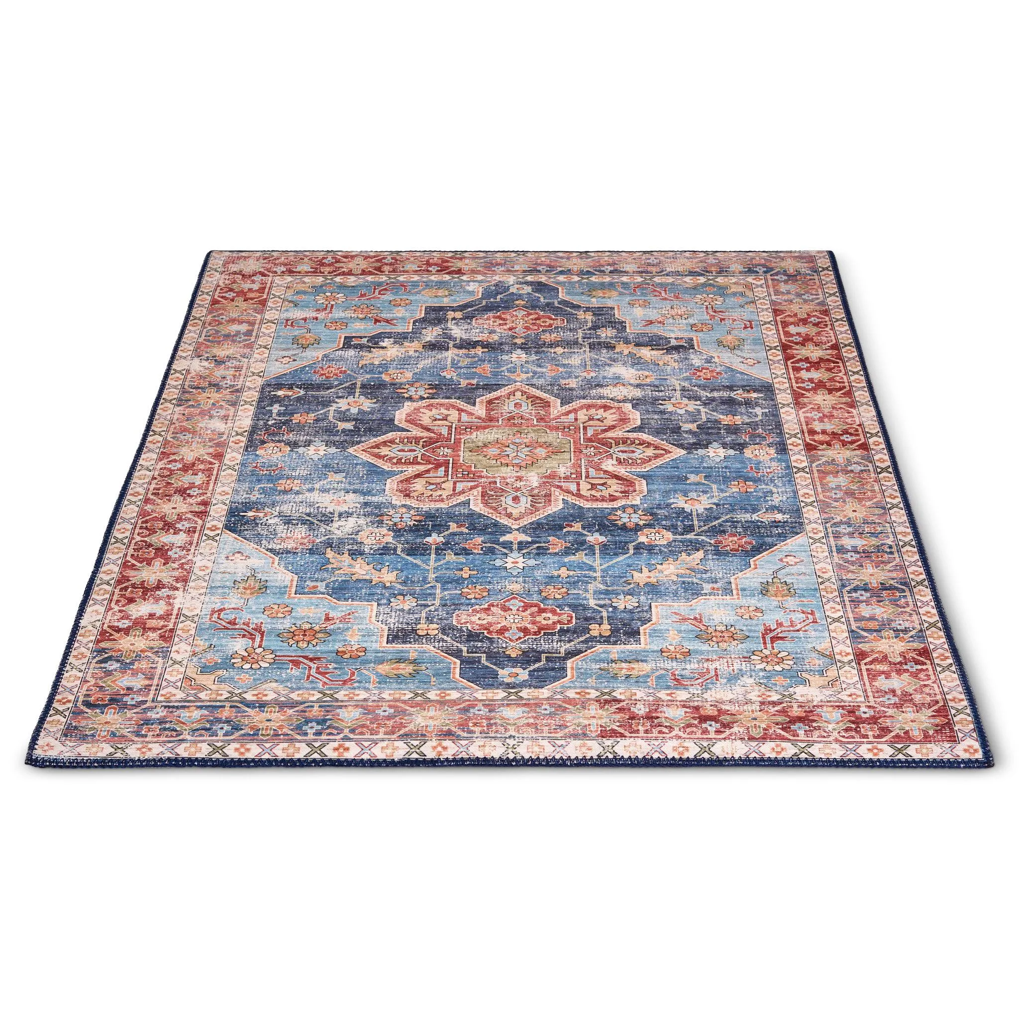 Kashmar Rust Blue Floral Medallion Rug