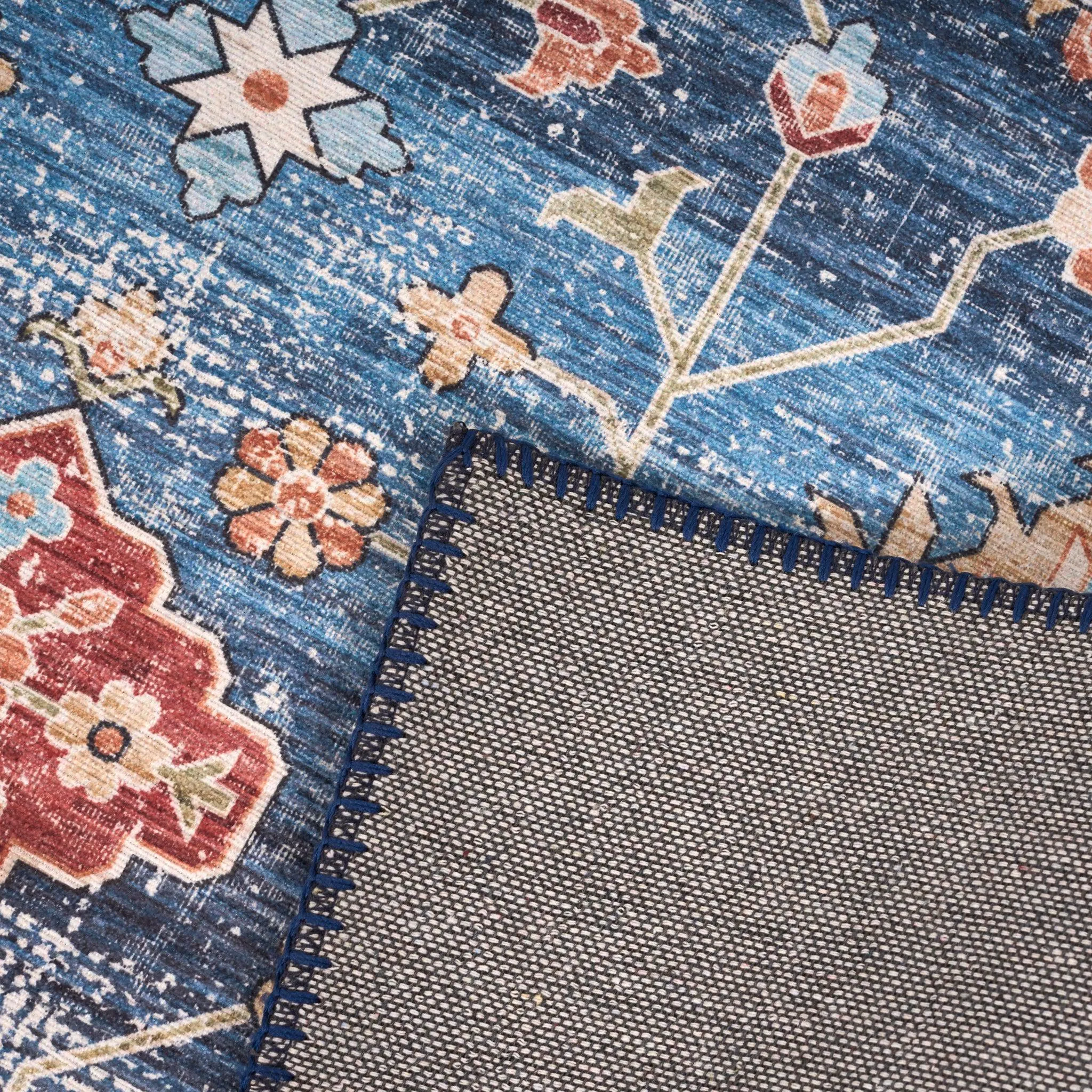 Kashmar Rust Blue Floral Medallion Rug