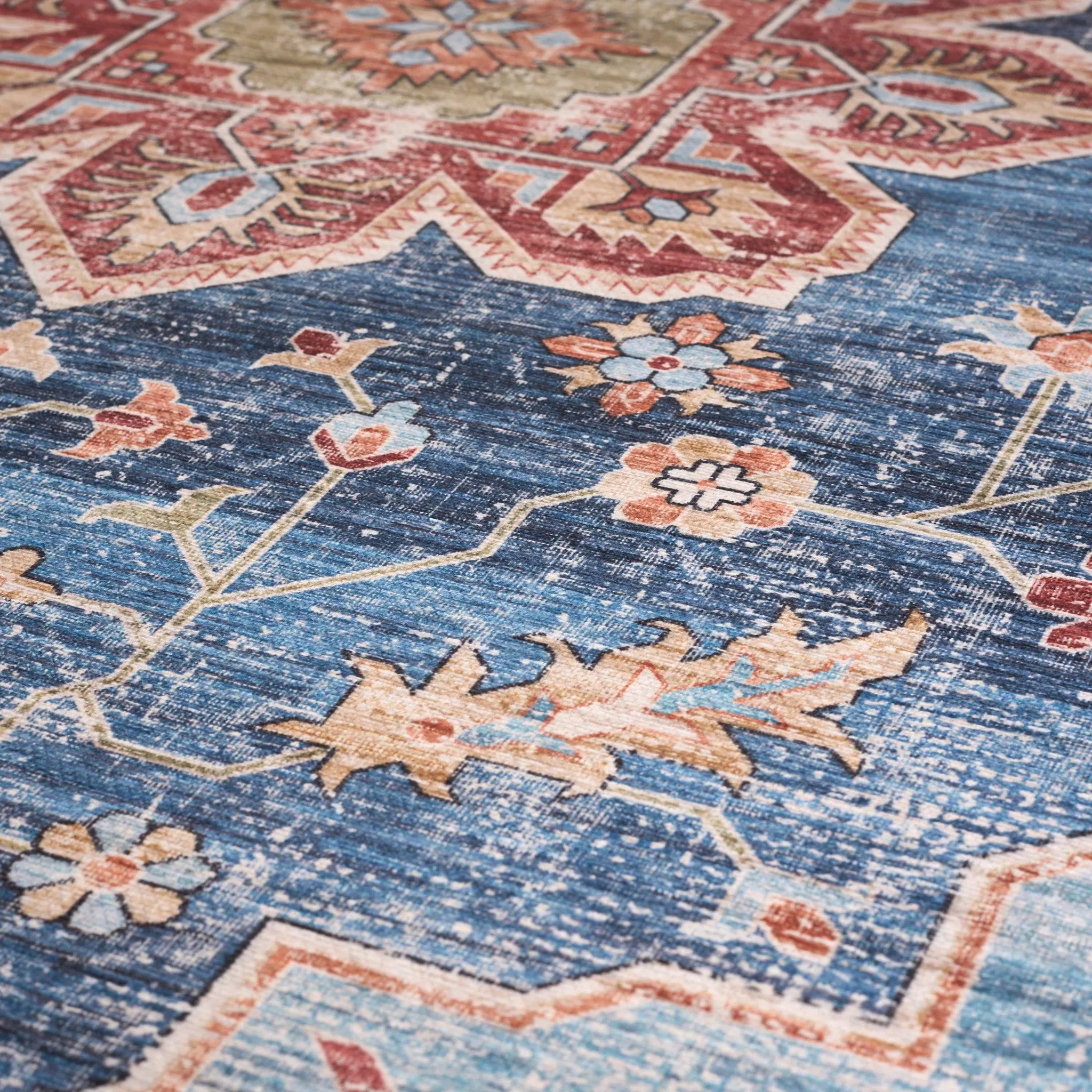 Kashmar Rust Blue Floral Medallion Rug