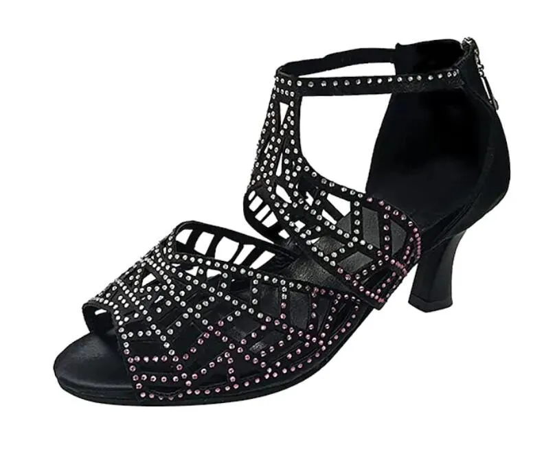 Latin Salsa Bachata Dance Shoes Diamante Black Dancing Shoes