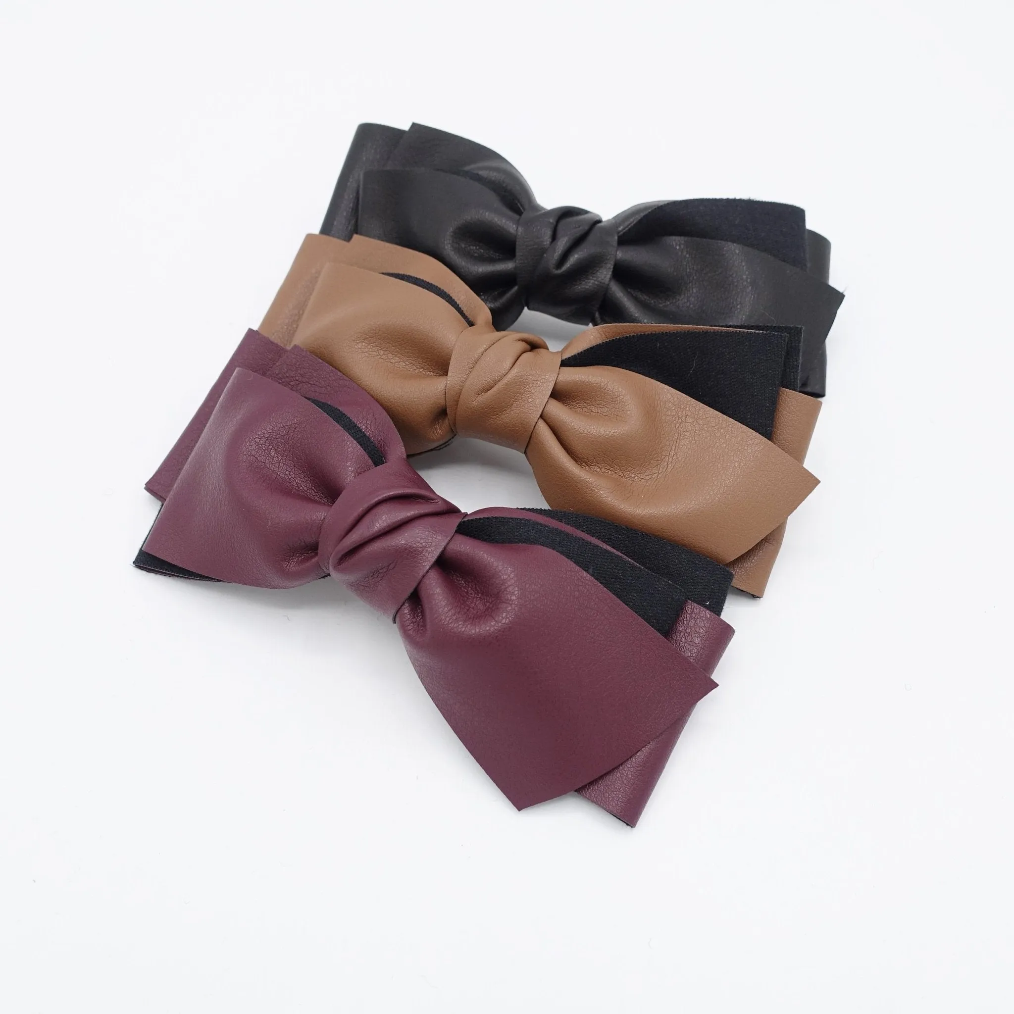 leather hair bow multi layered stylish Fall Winter hair accessory for women