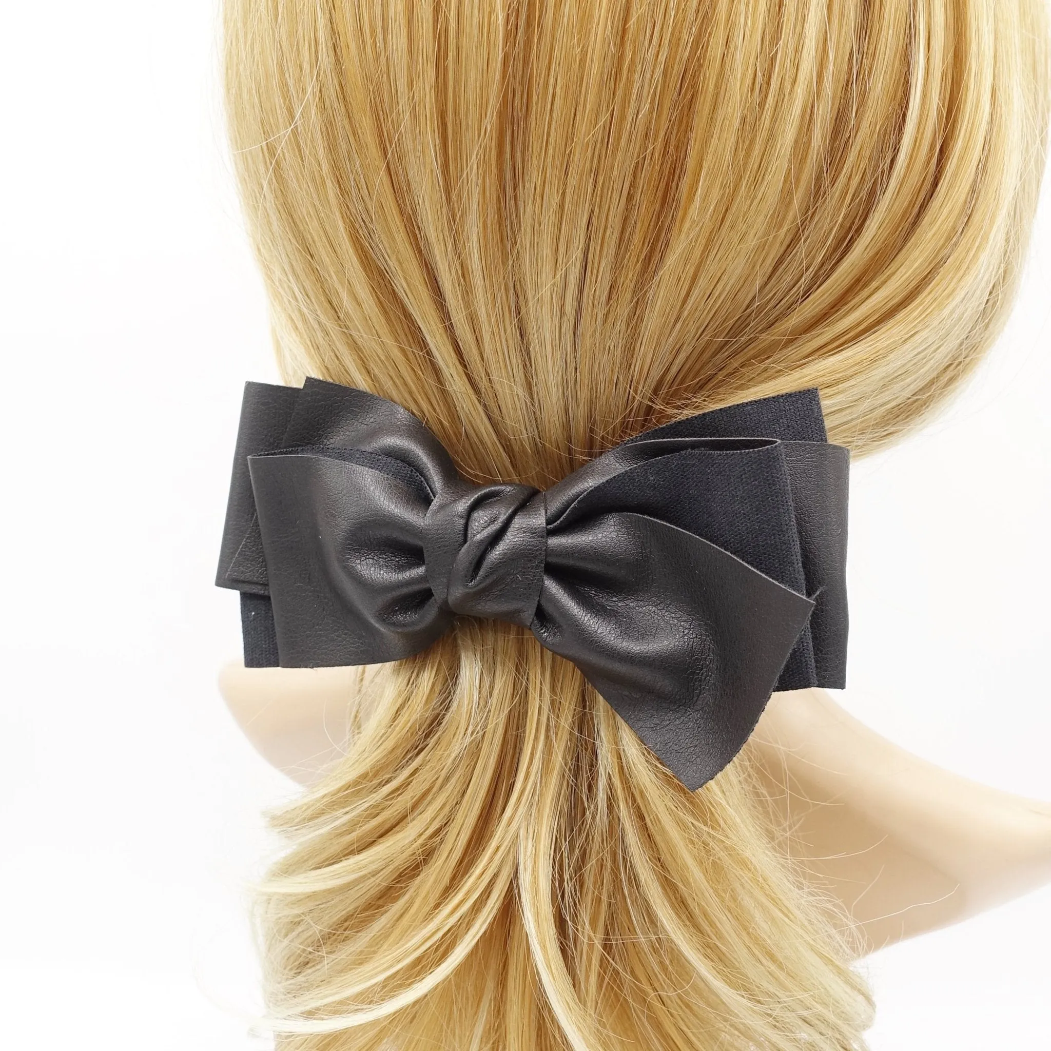 leather hair bow multi layered stylish Fall Winter hair accessory for women