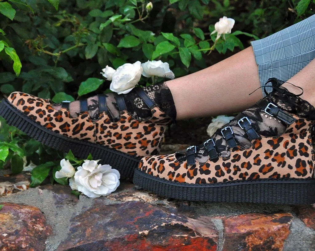 Leopard Faux Suede Multi-Strap Pointed Mary Jane Creeper