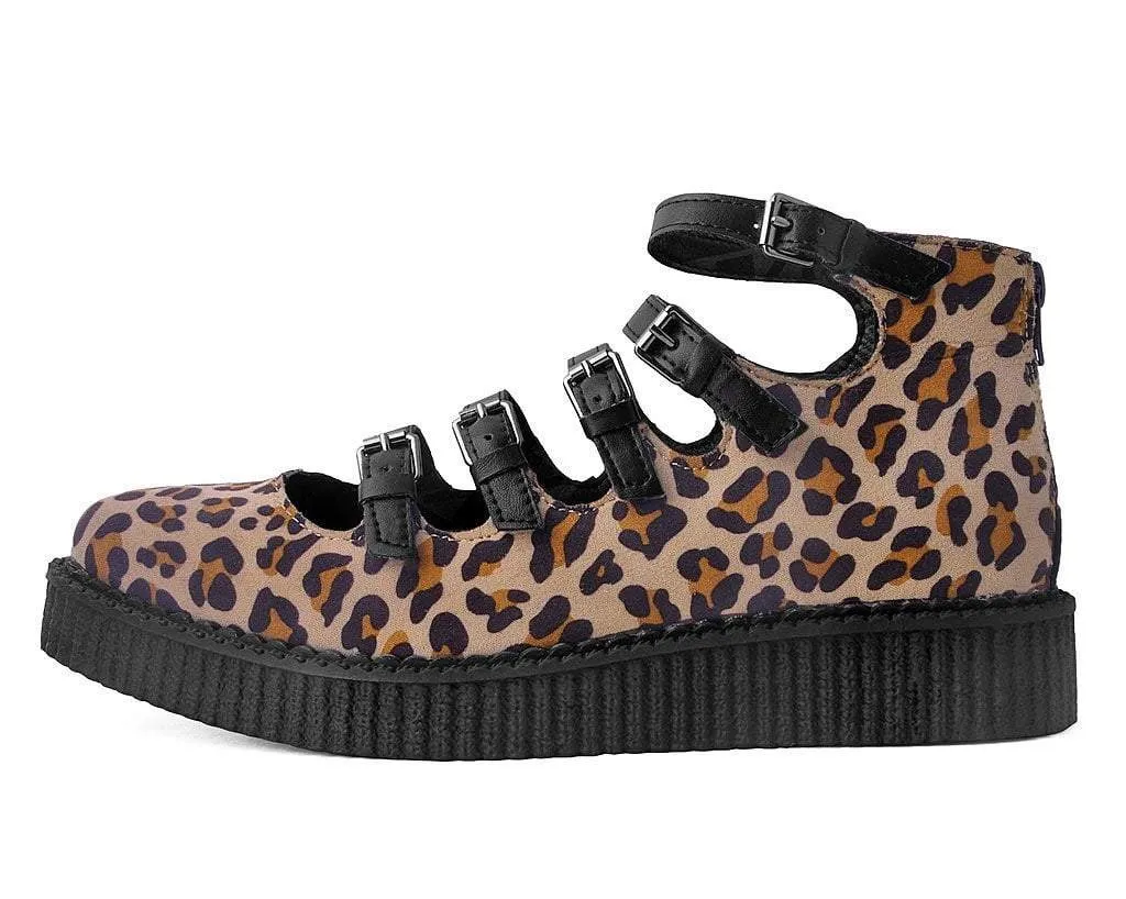 Leopard Faux Suede Multi-Strap Pointed Mary Jane Creeper