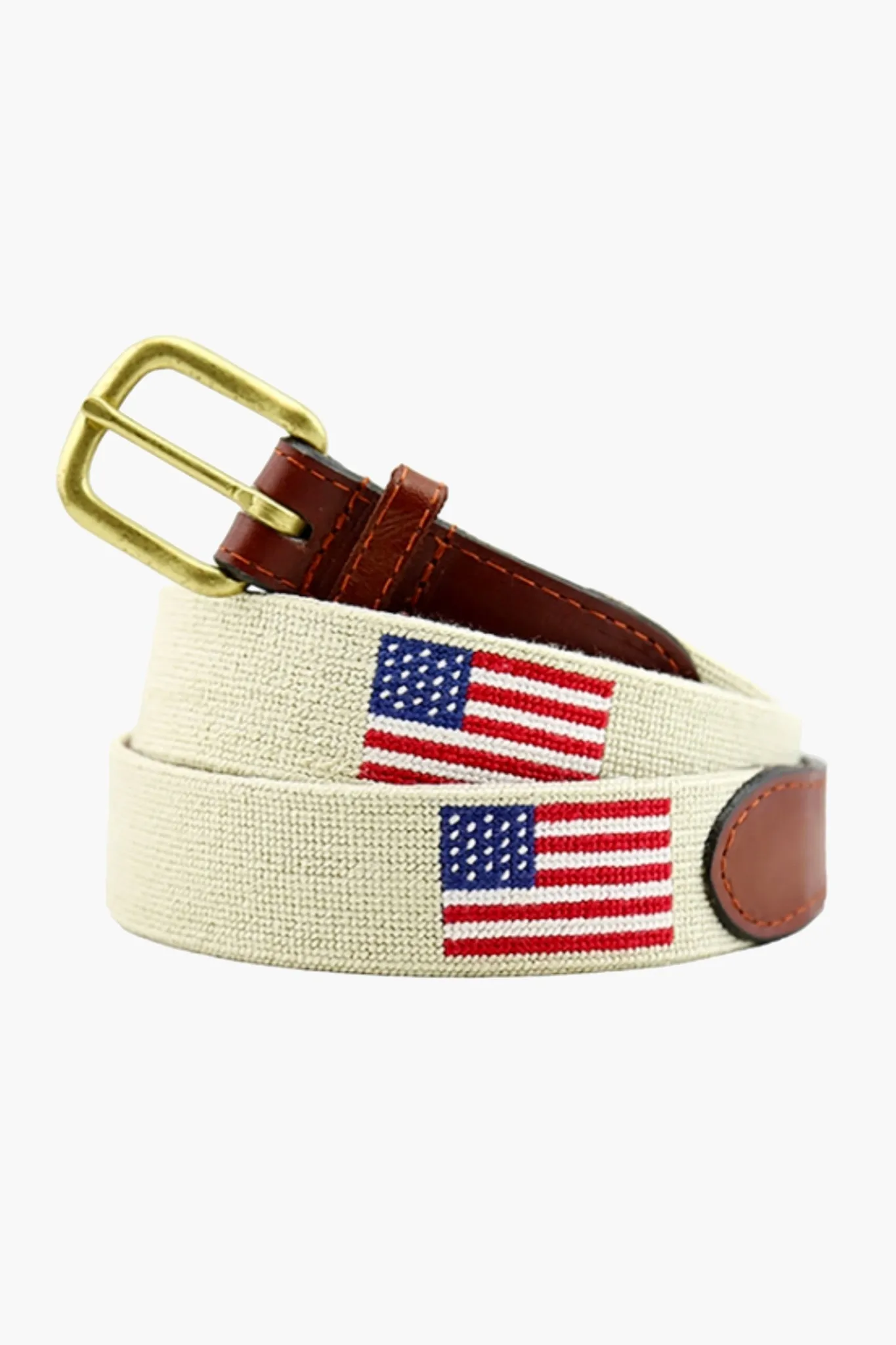 Light Khaki American Flag Needlepoint Belt