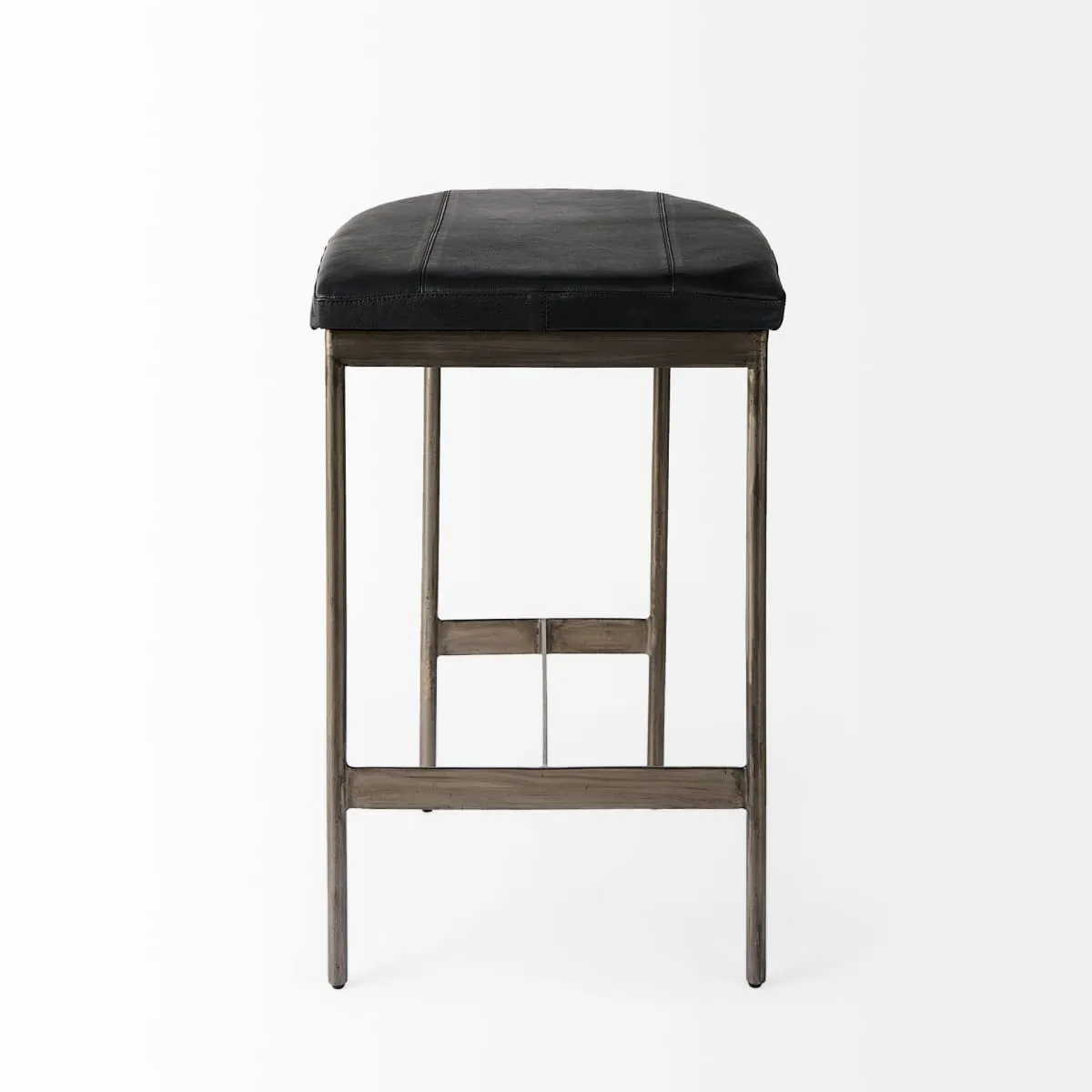 Millie Bar Counter Stool Black Leather | Nickel Metal | Counter