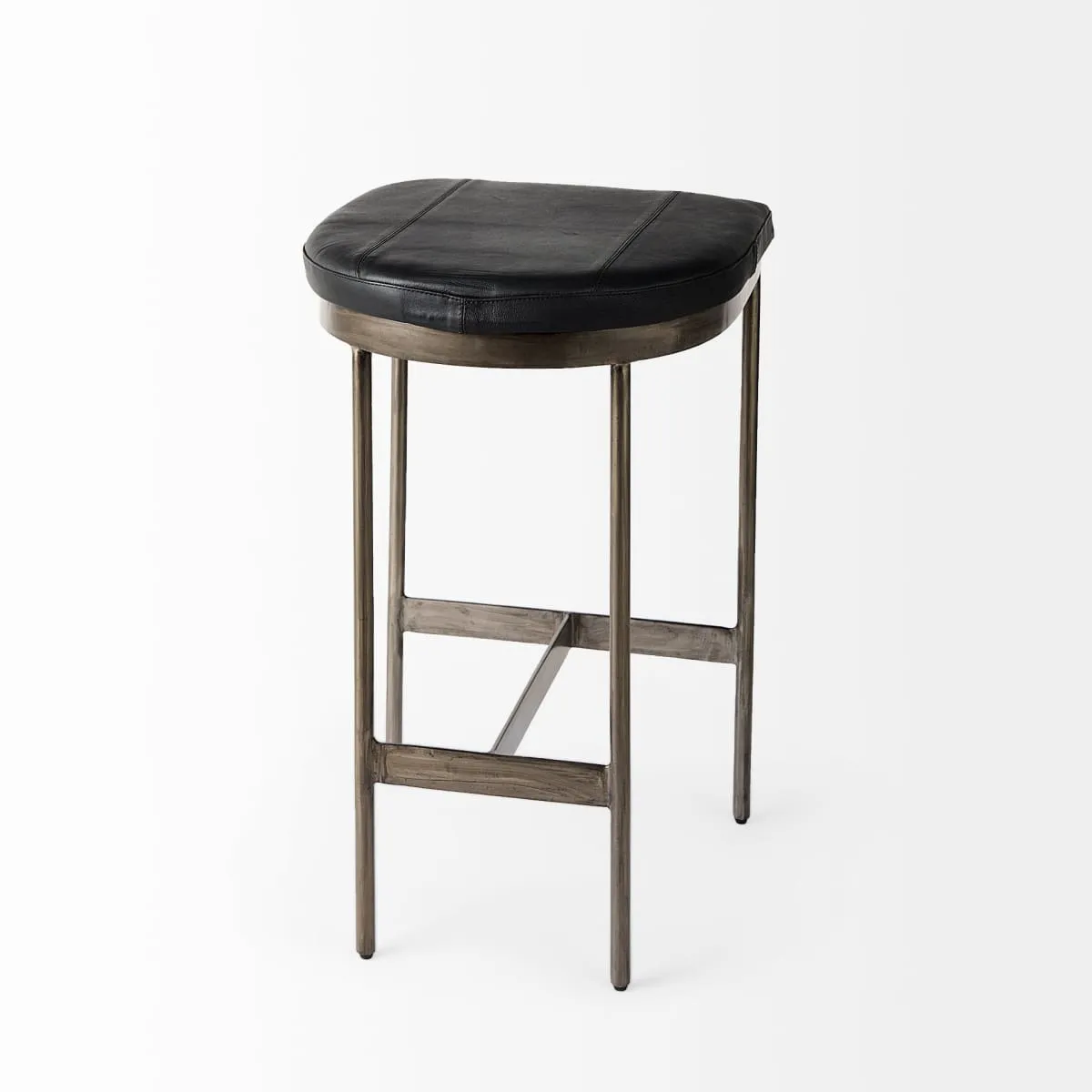 Millie Bar Counter Stool Black Leather | Nickel Metal | Counter